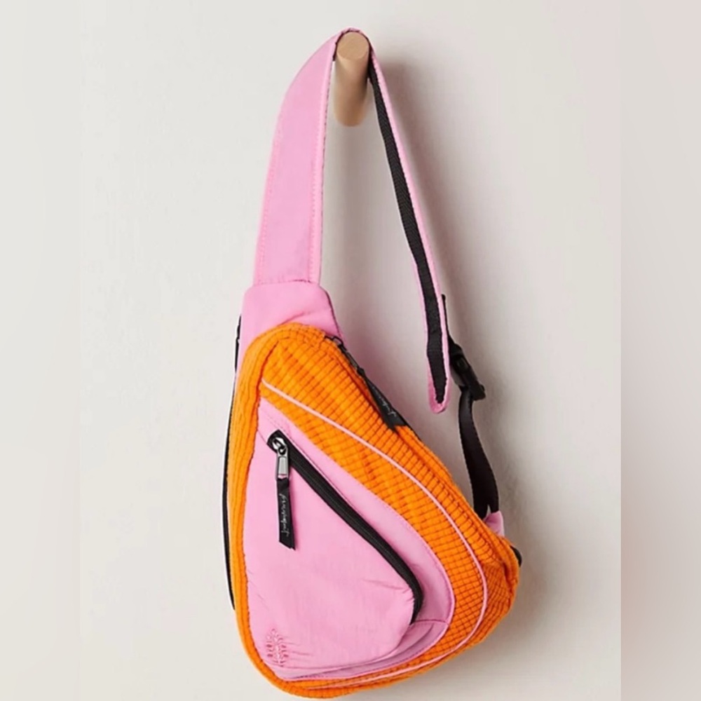 NWOT Free People Cold Shoulder Sling Bag in Citrus & Pink